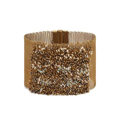 Brass knit black and gold bead bracelet by Milena Zu